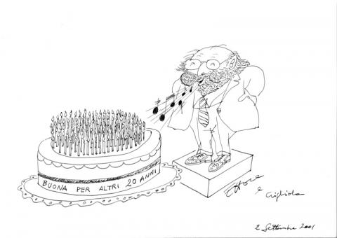 Disegno di Ettore Scola per 84° compleanno di Armando Trovajoli_Archivio Mariapaola Trovajoli Disegno di Ettore Scola per 84° compleanno di Armando Trovajoli_Archivio Mariapaola Trovajoli