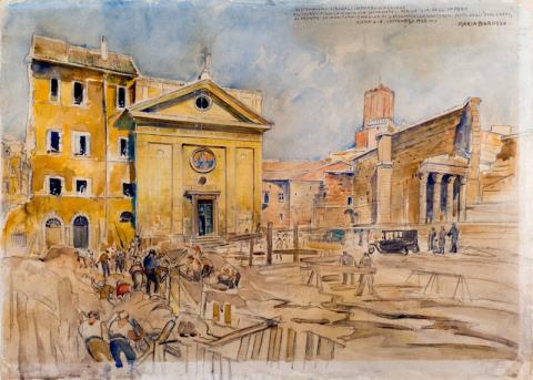 Maria Barosso_Sistemazioni stradali in fondo a via Cavour e facciata di Santa Maria in Macello Martyrum